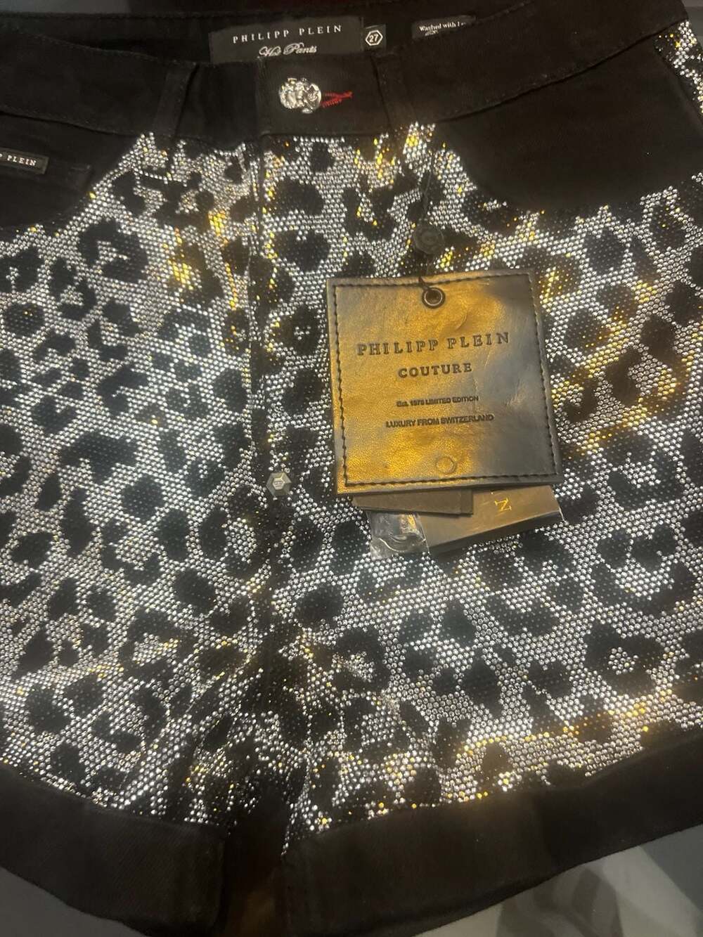 Philipp Plein Couture Crystal Leopard Print Hotpants Size 27